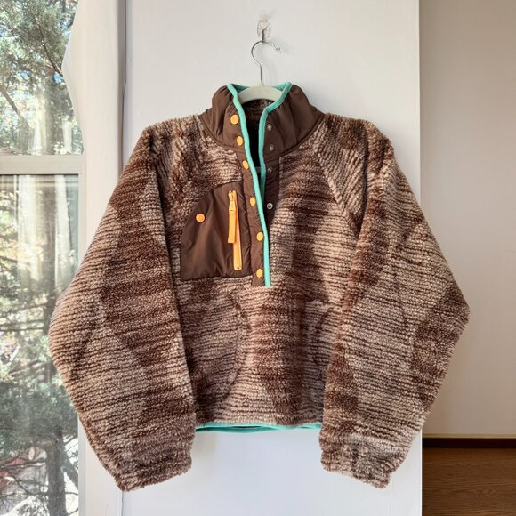 New Free People Hit The Slopes Printed Fleece Pullover Jacket Brown Solstice XS - Picture 9 of 11